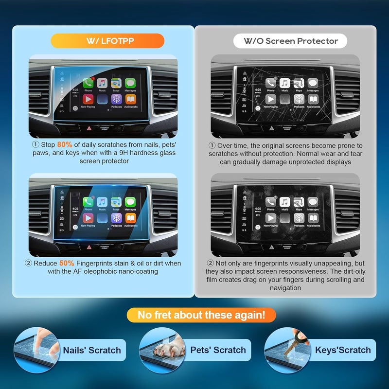 LFOTPP For 2020 Honda Ridgeline Screen Protector 8"- 2016~2020 Ridgeline & 2016-2018 Honda Pilot Honda Passort 8 inch Touchscreen [FullHD+] 2016~2020 Ridgeline Accessories Anti Fingerprint 9H Tempered Glass - Image 2